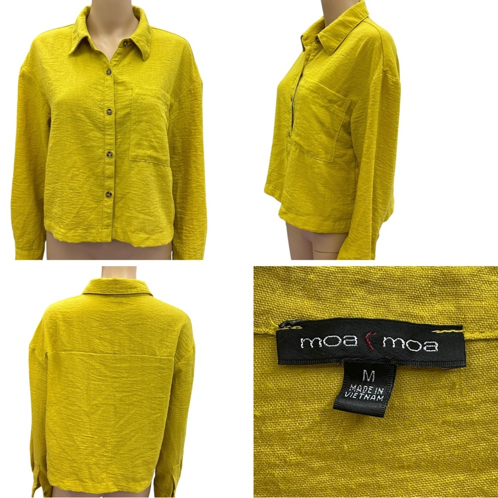 Moa Moa Mustard Yellow Long Sleeve Button Up Collared Pocket Shirt Womens Medium